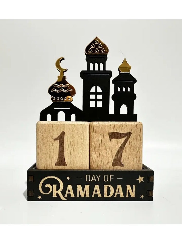 1pc Ramadan Wooden Countdown Calendar - Classic Star & Moon Design, Artistic Carved Desk Decor for Home and Office, Perfect for Room Decor