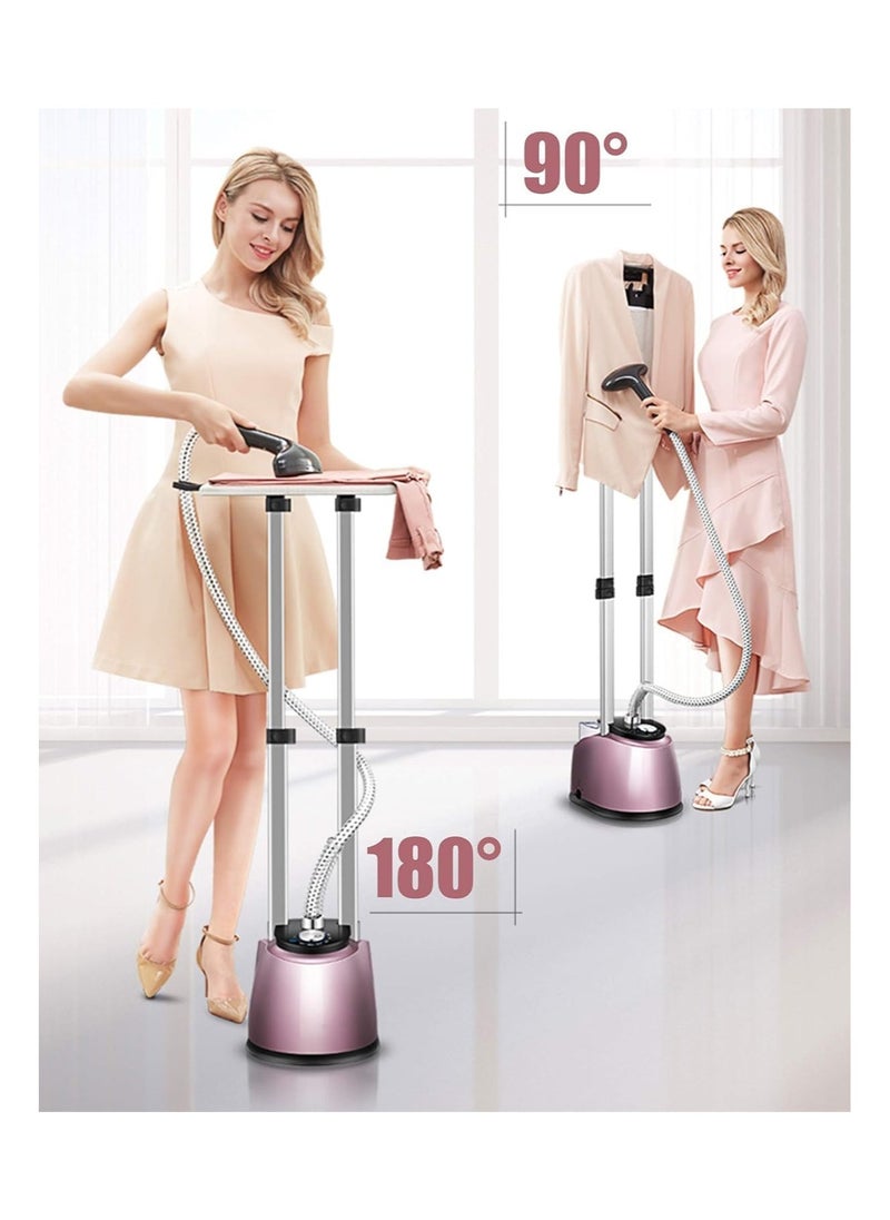 Professional Garment Steamer with Ironing Board, 2.3L Tank, 1800W, Telescopic Double Pole, 154cm Height, Rose Gold