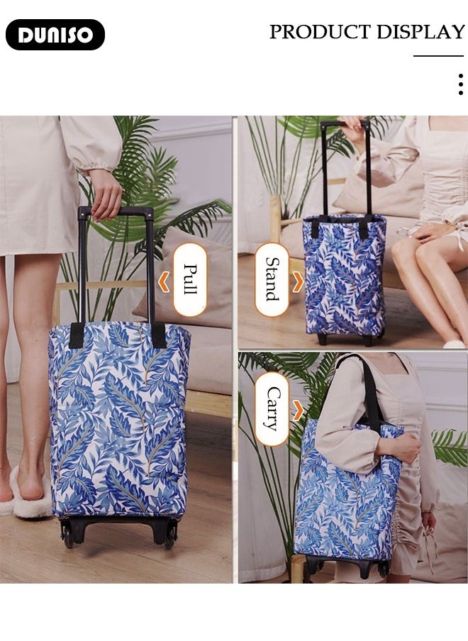 Foldable Shopping Cart, Portable Shopping Trolley with Telescoping Handle, Reusable Trolley Bags Hand with Wheels, Waterproof Rolling Shopping Bag, Light Weight Travel Duffel bag for Luggage, Travel, Moving, Shopping and Office