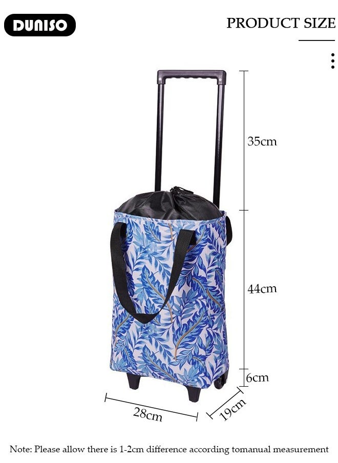 Foldable Shopping Cart, Portable Shopping Trolley with Telescoping Handle, Reusable Trolley Bags Hand with Wheels, Waterproof Rolling Shopping Bag, Light Weight Travel Duffel bag for Luggage, Travel, Moving, Shopping and Office