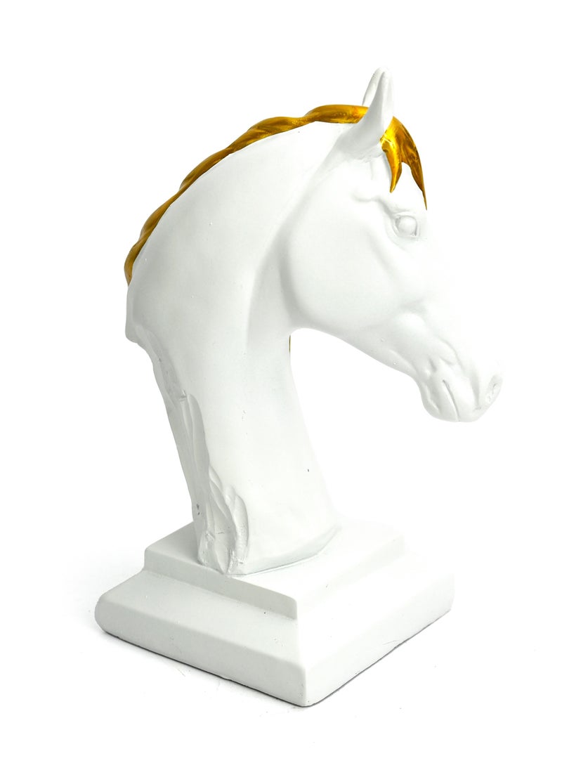 Gold & White Horse Head, Statue Sculpture Animal Figurine Crafts Adornment Ornament, Good Luck Gifts for Family & Friends, Desk Table Desktop Décor for Home Office Bookshelf