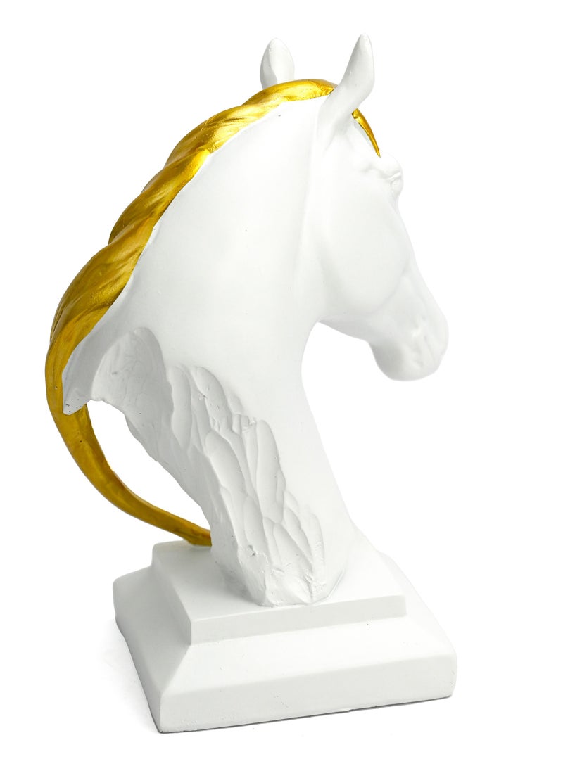 Gold & White Horse Head, Statue Sculpture Animal Figurine Crafts Adornment Ornament, Good Luck Gifts for Family & Friends, Desk Table Desktop Décor for Home Office Bookshelf