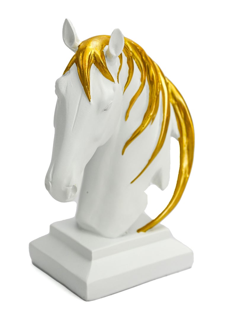 Gold & White Horse Head, Statue Sculpture Animal Figurine Crafts Adornment Ornament, Good Luck Gifts for Family & Friends, Desk Table Desktop Décor for Home Office Bookshelf