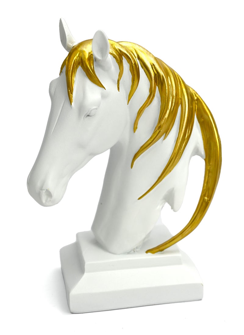 Gold & White Horse Head, Statue Sculpture Animal Figurine Crafts Adornment Ornament, Good Luck Gifts for Family & Friends, Desk Table Desktop Décor for Home Office Bookshelf