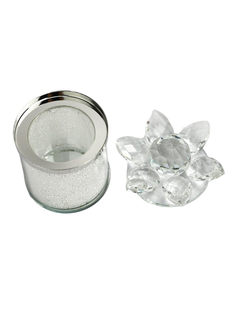 Crystal Container with Lid, Fancy Lotus Storage Container for Ramadan Decoration, Home Décor, Glass Jar for Kitchen Storage, Crystals and Stones Storage Container, Candy Jar for Office