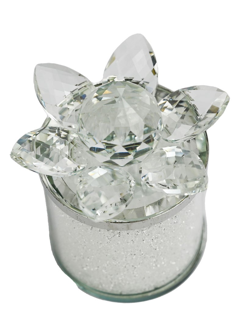 Crystal Container with Lid, Fancy Lotus Storage Container for Ramadan Decoration, Home Décor, Glass Jar for Kitchen Storage, Crystals and Stones Storage Container, Candy Jar for Office