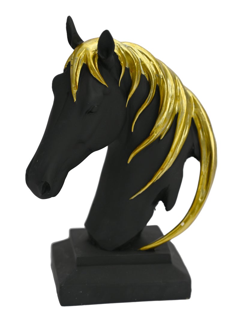 Horse Head Figurine Statue For Home Decoration Black & Gold/Horse Sculpture Home Figurine/Gift Ornament For Living Room, Desktop, Office, Study Room Bedroom, Coffee Shop, Reception