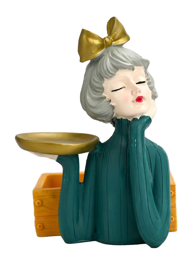 Sculpture Sweet Girls Fashion Lady Resin Art Statue Gorgeous Figurines Home Decoration Table Top Sculpture Gift Tray Girl Green