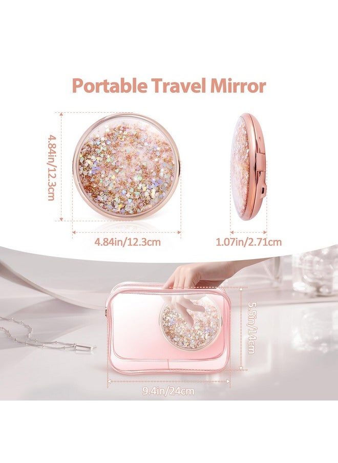 Magnifying Mirror With Light, Rechargeable Compact Mirror With 30X/1X Magnification, 2-Sided Brightness Adjustable Pocket Mirror With Light, 3 Color Small Mirror For Purses