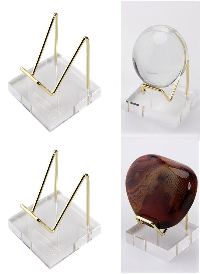 Acrylic Display Stand 5x5x4cm Gold Arms Display Clear Polished Jewelry Display Stand Ring Showcase Display Holder Base Small Mineral Crystal Display Stand for Gemstone Decor Collectible (2Pcs)