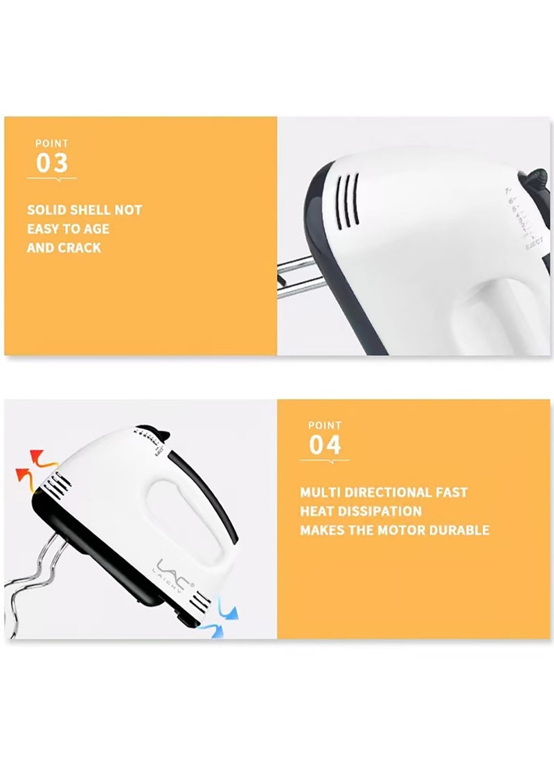 Household Hand Blender Electric, 7-Speed 100W Powerful Motor, Handheld Storage Box，Egg Whisk，Turbocharged and 4x Accessories, Flat Mixer, Dough Hook, Blender Essential for Cakes and Desserts