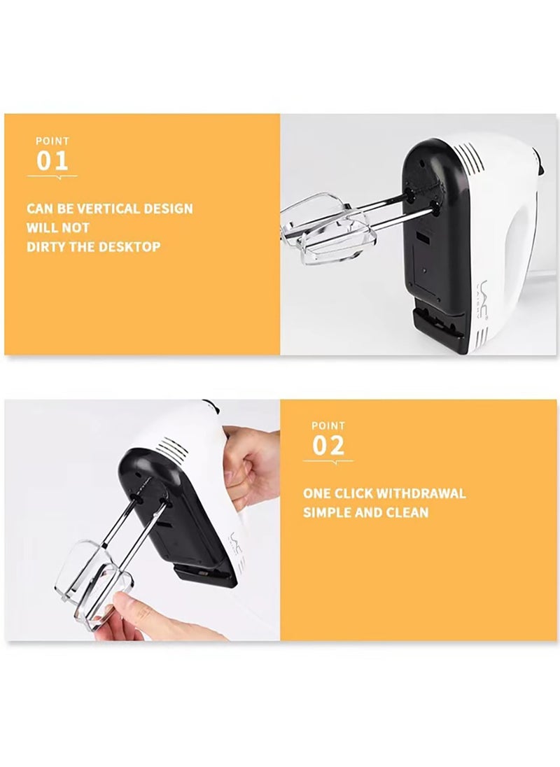 Household Hand Blender Electric, 7-Speed 100W Powerful Motor, Handheld Storage Box，Egg Whisk，Turbocharged and 4x Accessories, Flat Mixer, Dough Hook, Blender Essential for Cakes and Desserts