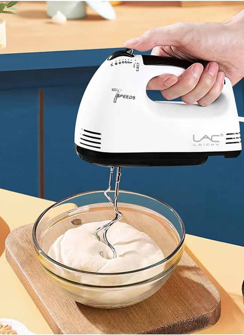 Household Hand Blender Electric, 7-Speed 100W Powerful Motor, Handheld Storage Box，Egg Whisk，Turbocharged and 4x Accessories, Flat Mixer, Dough Hook, Blender Essential for Cakes and Desserts