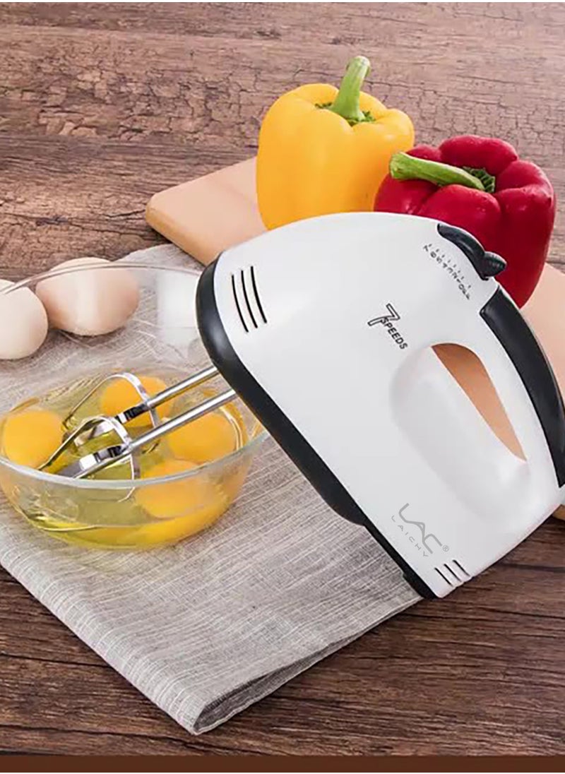 Household Hand Blender Electric, 7-Speed 100W Powerful Motor, Handheld Storage Box，Egg Whisk，Turbocharged and 4x Accessories, Flat Mixer, Dough Hook, Blender Essential for Cakes and Desserts