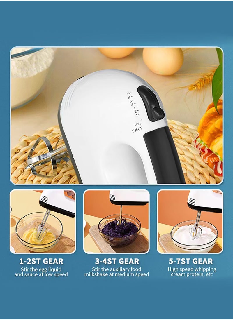 Household Hand Blender Electric, 7-Speed 100W Powerful Motor, Handheld Storage Box，Egg Whisk，Turbocharged and 4x Accessories, Flat Mixer, Dough Hook, Blender Essential for Cakes and Desserts