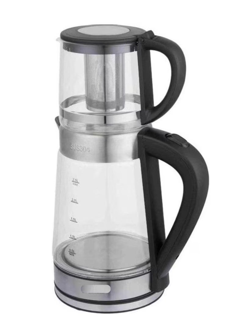 2 in 1 Electric Kettle ,Controller, Glass or Stainless Steel Silver 1.5L + 2.8L Capacity