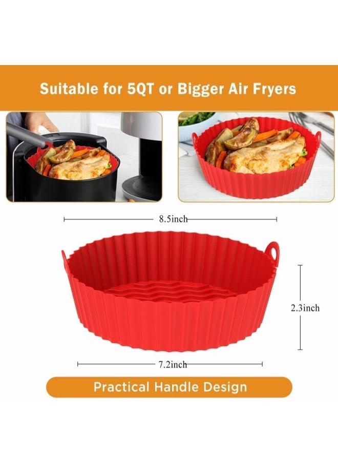 Air Fryer Silicone Pot,7.5inch Reusable Air Fryer Liners,2PCS No Need to Clean the Air Fryer, Reusable Air Fryers Silicone Liner Round for 5QT - Food Safe Air fryer Oven Accessories(Red+Pink)