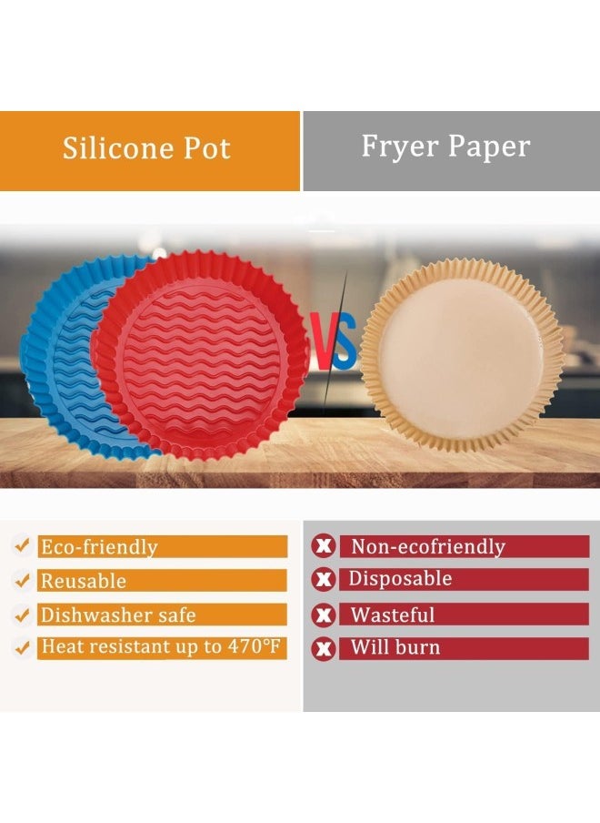 Air Fryer Silicone Pot,7.5inch Reusable Air Fryer Liners,2PCS No Need to Clean the Air Fryer, Reusable Air Fryers Silicone Liner Round for 5QT - Food Safe Air fryer Oven Accessories(Blue+Green)