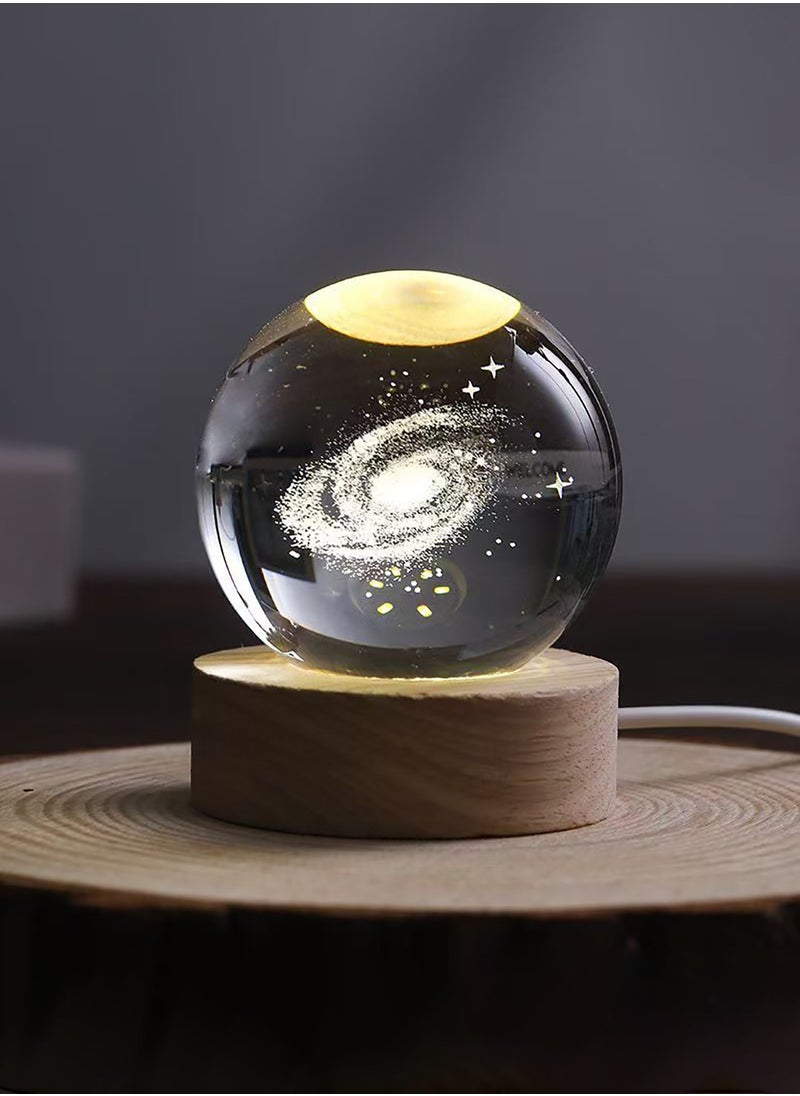 Crystal Ball 3D Light Cosmic Ball Crystal with LED Base for Home Bedroom Office Decoration Galaxy Planet Night Light Birthday Gift, Transparent