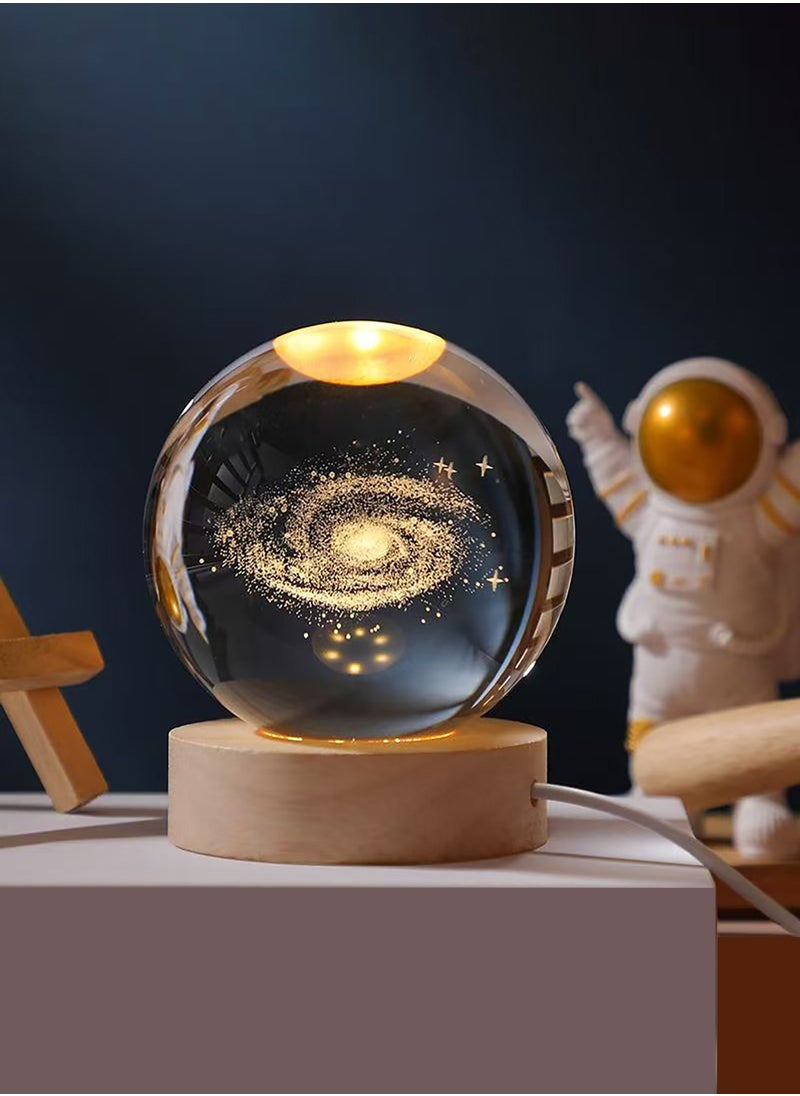 Crystal Ball 3D Light Cosmic Ball Crystal with LED Base for Home Bedroom Office Decoration Galaxy Planet Night Light Birthday Gift, Transparent