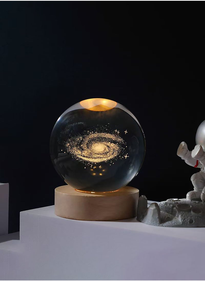 Crystal Ball 3D Light Cosmic Ball Crystal with LED Base for Home Bedroom Office Decoration Galaxy Planet Night Light Birthday Gift, Transparent