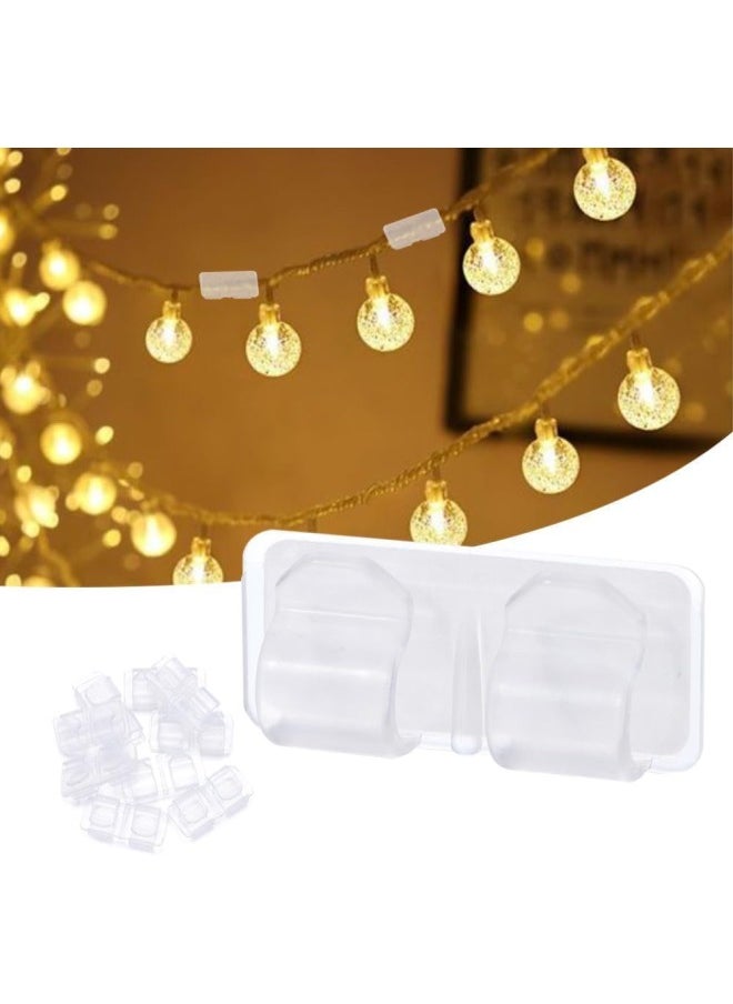 Hooks for Outdoor String Lights Clear:50Pcs Heavy Duty Cable Clips with Waterproof Adhesive Strips for Hanging Christmas Light Clips Decor,Outside UV-Resistant Clear Sticky Cord