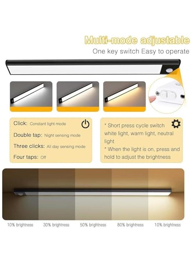 Motion Sensor Closet Lights,3-Color Dimming LED Rechargeable Under Cabinet Night Light, Slim Magnetic Closet Light, Wireless Light for Kitchen, Staircase, Wardrobe, Study Light (Black, 40CM)