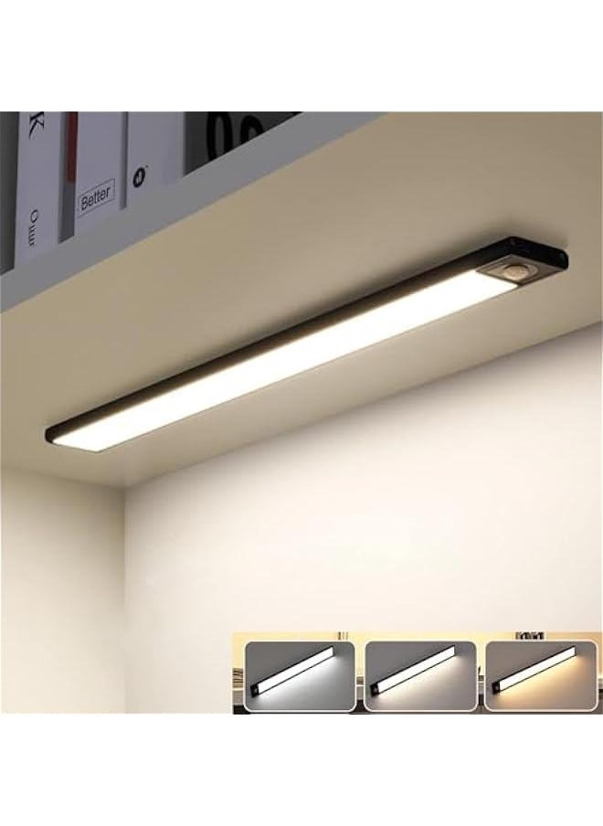 Motion Sensor Closet Lights,3-Color Dimming LED Rechargeable Under Cabinet Night Light, Slim Magnetic Closet Light, Wireless Light for Kitchen, Staircase, Wardrobe, Study Light (Black, 40CM)