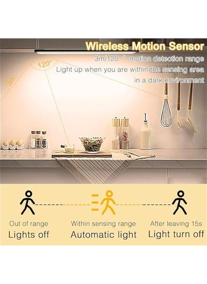 Motion Sensor Closet Lights,3-Color Dimming LED Rechargeable Under Cabinet Night Light, Slim Magnetic Closet Light, Wireless Light for Kitchen, Staircase, Wardrobe, Study Light (Black, 40CM)