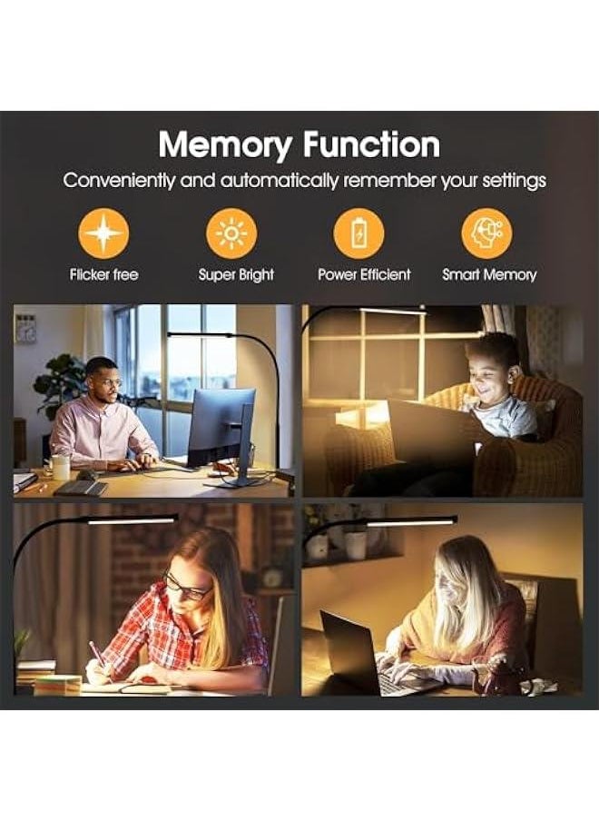 Durku LED Desk Lamp with Clamp, Eye-Caring Clip on Lights for Home Office, 3 Modes 10 Brightness, Long Flexible Gooseneck,Metal, Swing Arm Architect Task Table Lamps with USB Adapter (White)