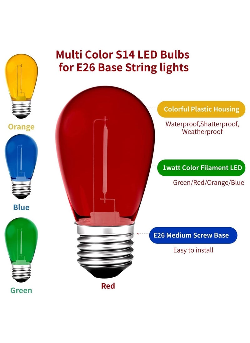 Colored Light Bulbs 5Pcs Colored LED String Light Bulbs 1W Waterproof Outdoor Indoor Replacement Bulbs for Home Decor Holiday Party Wedding E26 Base Ambiance Festival Decor