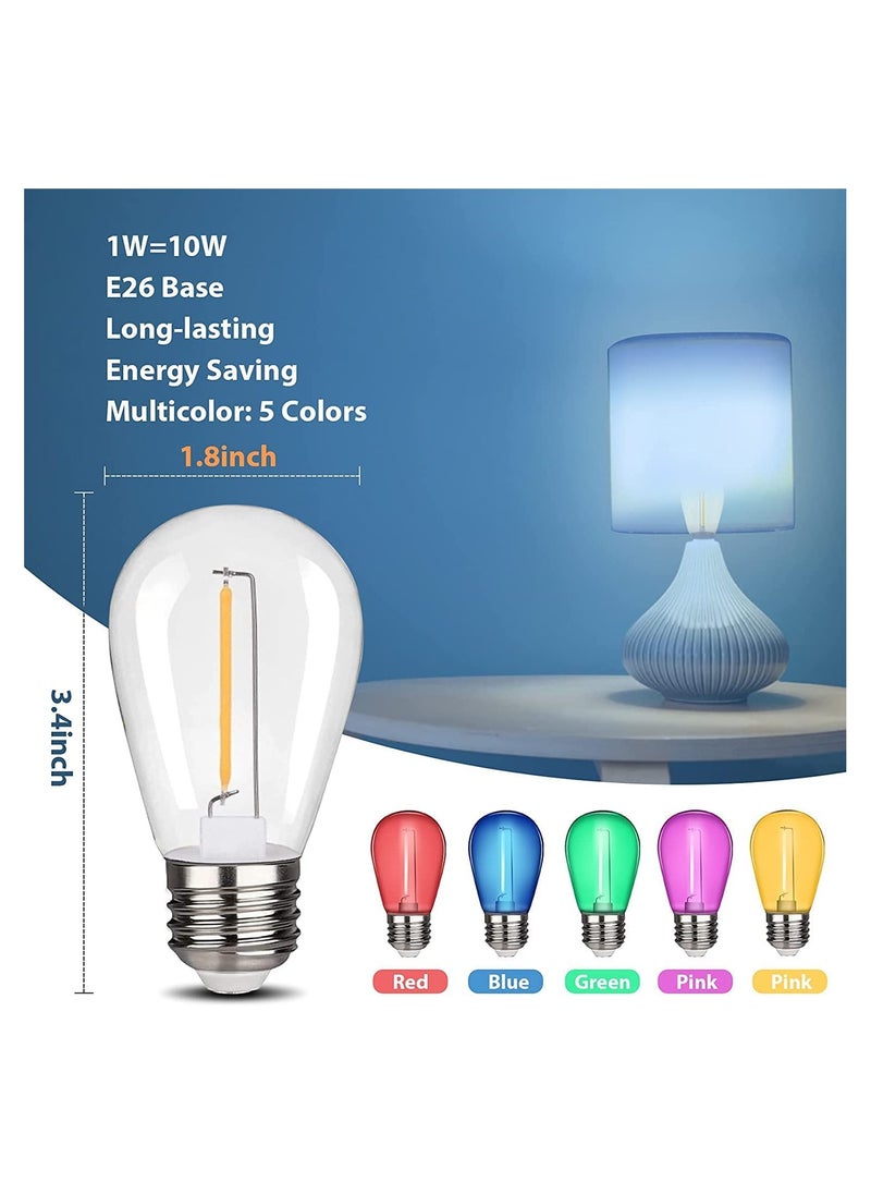 Colored Light Bulbs 5Pcs Colored LED String Light Bulbs 1W Waterproof Outdoor Indoor Replacement Bulbs for Home Decor Holiday Party Wedding E26 Base Ambiance Festival Decor