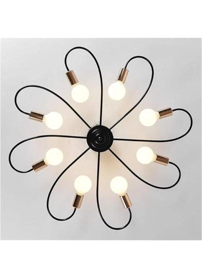 8-Light Semi Ceiling Lights Fixture, Industrial Modern Sputnik Chandelier Fixture, Black Semi Flush Mount Mid-Century Pendant Light for Dining Room Bedroom Kitchen Island (Bulbs Not Included)