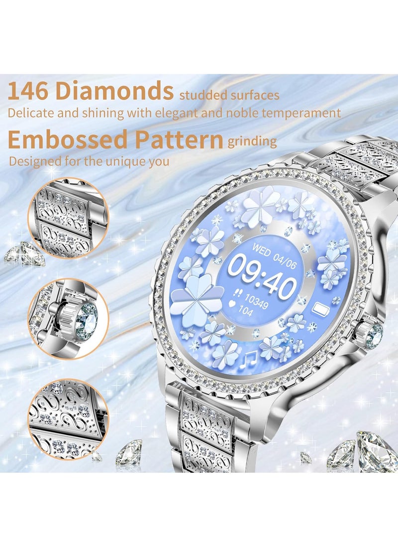 Fashion Women's Bluetooth Smartwatch, Silver Diamond Dial, 1.32 Inch Full Screen Touch, Answer/Make Calls, IP67 Waterproof RT i58