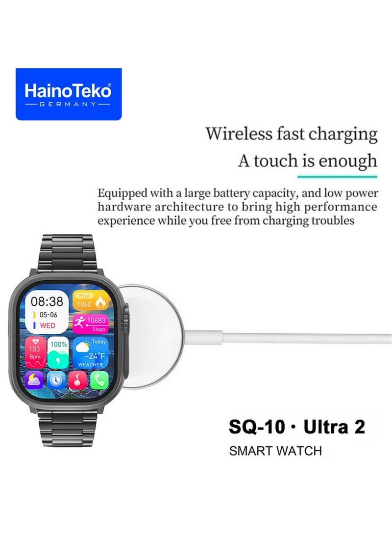 SQ10 Ultra Smart Watch with 2.2 Inch AMOLED Display, 4 Interchangeable Straps, and Wireless Charger for Gents & Boys – Stylish, High-Performance Smartwatch in Black