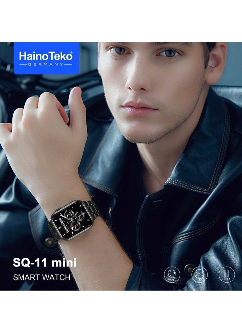 Haino Teko SQ11 Mini Smart Watch With Full Screen AMOLED Display Real Waterproof and 3 Pair Straps For Ladies and Gents Black