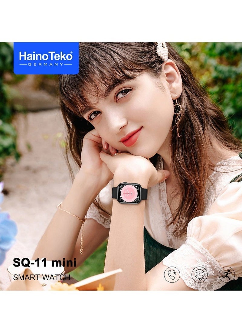 Haino Teko SQ11 Mini Smart Watch With Full Screen AMOLED Display Real Waterproof and 3 Pair Straps For Ladies and Gents Black