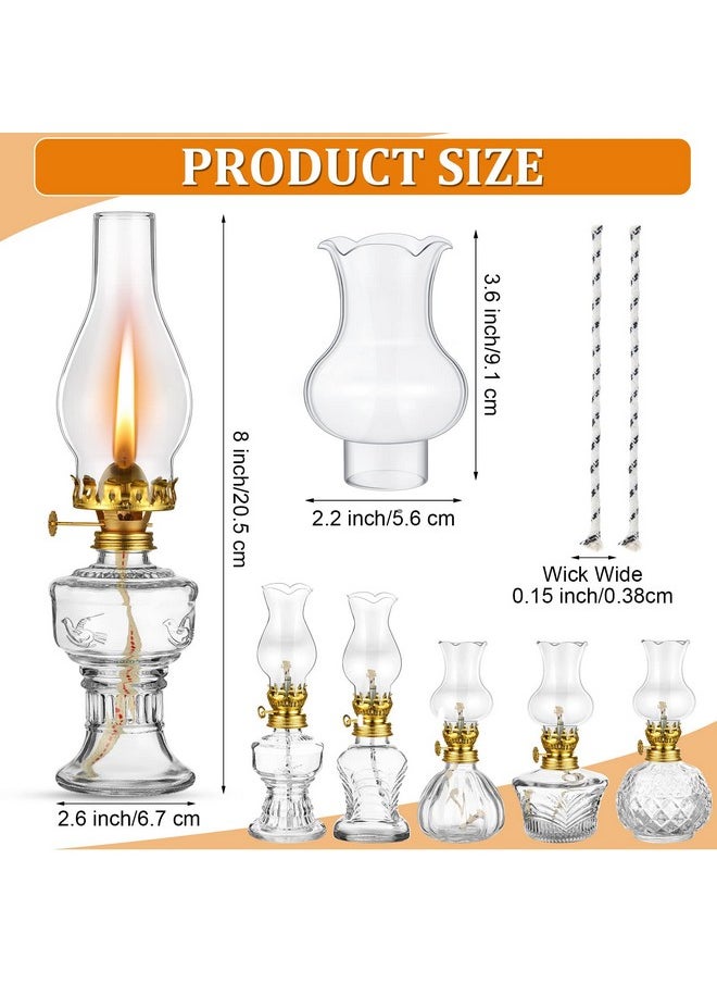 6 Pieces Chamber Oil Lamp For Indoor Use Clear Decorative Vintage Glass Kerosene Lamp Rustic Hurricane Kerosene Lantern For Home Tabletop Decor Emergency Lighting, 6 Style(Gold)