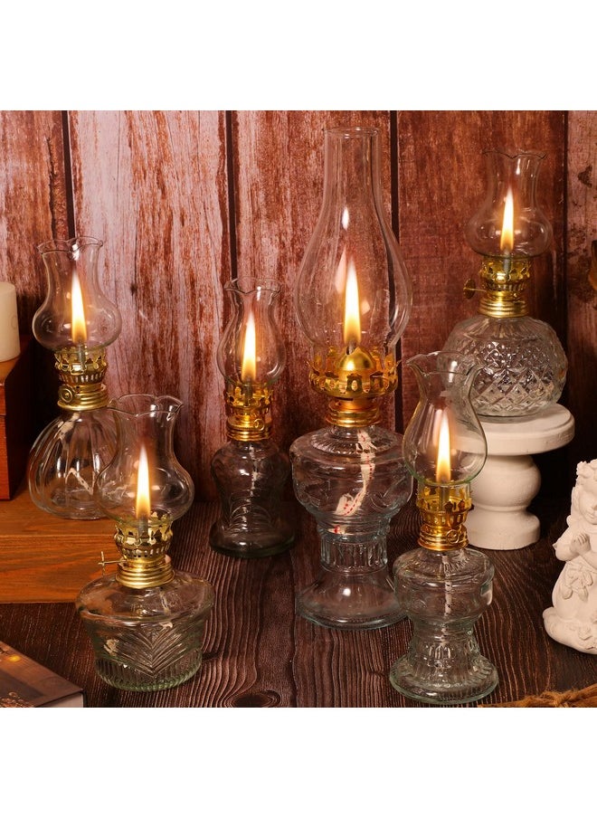 6 Pieces Chamber Oil Lamp For Indoor Use Clear Decorative Vintage Glass Kerosene Lamp Rustic Hurricane Kerosene Lantern For Home Tabletop Decor Emergency Lighting, 6 Style(Gold)