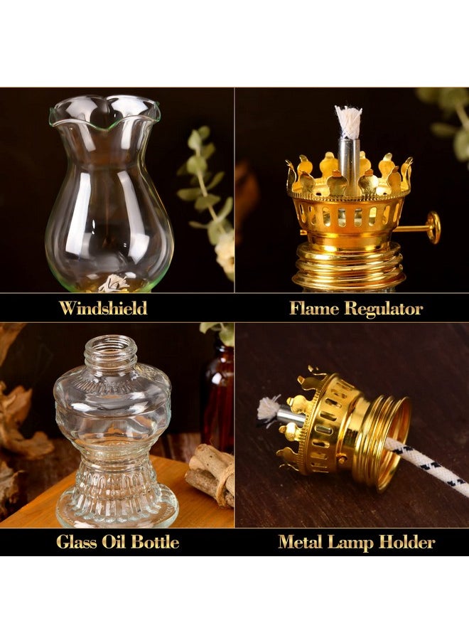 6 Pieces Chamber Oil Lamp For Indoor Use Clear Decorative Vintage Glass Kerosene Lamp Rustic Hurricane Kerosene Lantern For Home Tabletop Decor Emergency Lighting, 6 Style(Gold)