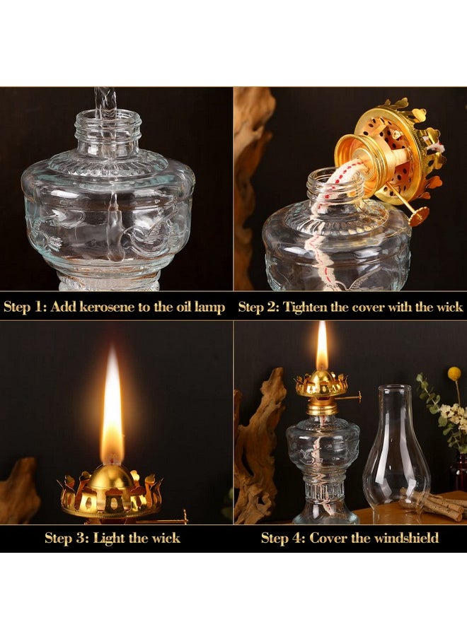 6 Pieces Chamber Oil Lamp For Indoor Use Clear Decorative Vintage Glass Kerosene Lamp Rustic Hurricane Kerosene Lantern For Home Tabletop Decor Emergency Lighting, 6 Style(Gold)