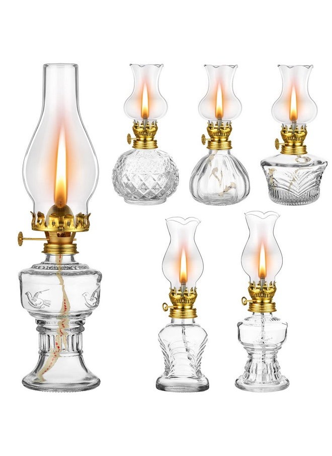 6 Pieces Chamber Oil Lamp For Indoor Use Clear Decorative Vintage Glass Kerosene Lamp Rustic Hurricane Kerosene Lantern For Home Tabletop Decor Emergency Lighting, 6 Style(Gold)