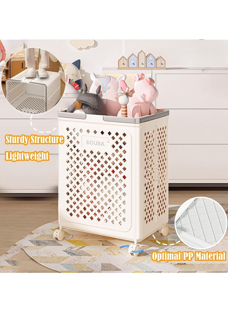 Rolling Grocery Cart Laundry Hamper With Foldable Handle For Dorm,Bathroom,Laundry Basket With Wheels,Vertical Rolling Laundry Cart, Laundry, Towels, Mesh Storage Basket