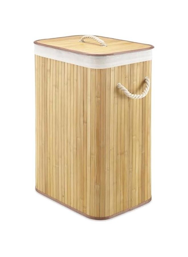 Corner Bamboo Laundry Hamper with Lid and Removable Liner Bamboo Laundry Basket with Handle Corner Hamper Bamboo Hamper Washing Clothes Basket Storage Bin for Bedroom Bathroom Laundry Living Room