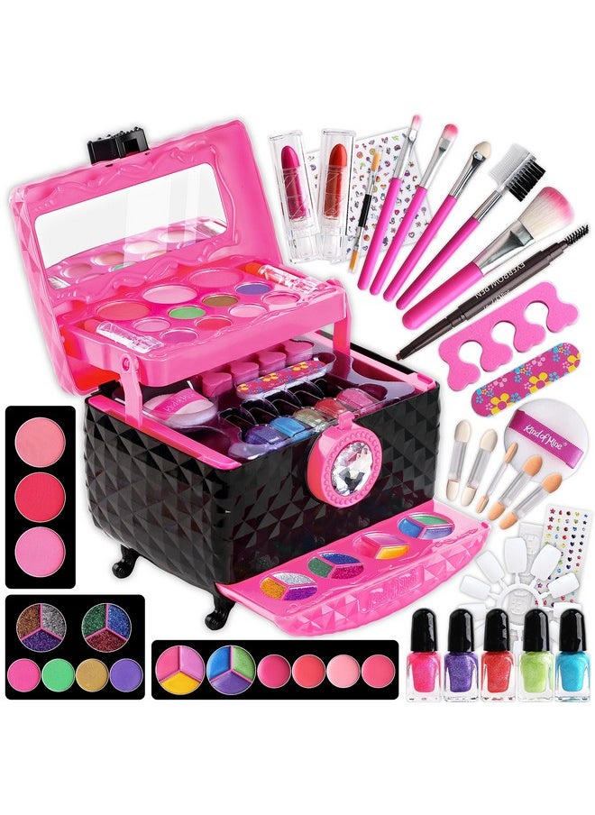 60Pcs Kid Makeup Kit For Girls 6-12, Funkidz Three Layers Folding Make Up Box Toy Set Child Beauty Cosmetic Kits For Little Girls Party Gifts