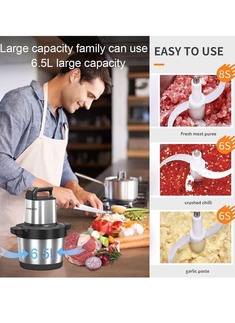 SOKANY 1500W Meat Grinder Electric, Food Grinder 6.5L Stainless Steel Meat Blender Food Chopper for Meat, Vegetables, Fruits and Nuts with 4 Sharp Blades.. (SK-7033, 1500W, 6,5L)