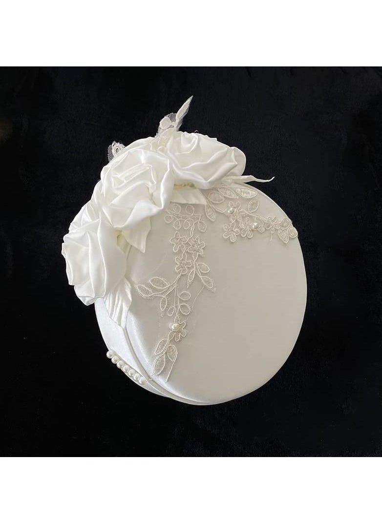 Vintage Satin Flower Fascinator Hat for Women, 1950s Tea Party and Wedding Accessories, Perfect for Studio Photos and Costume Events