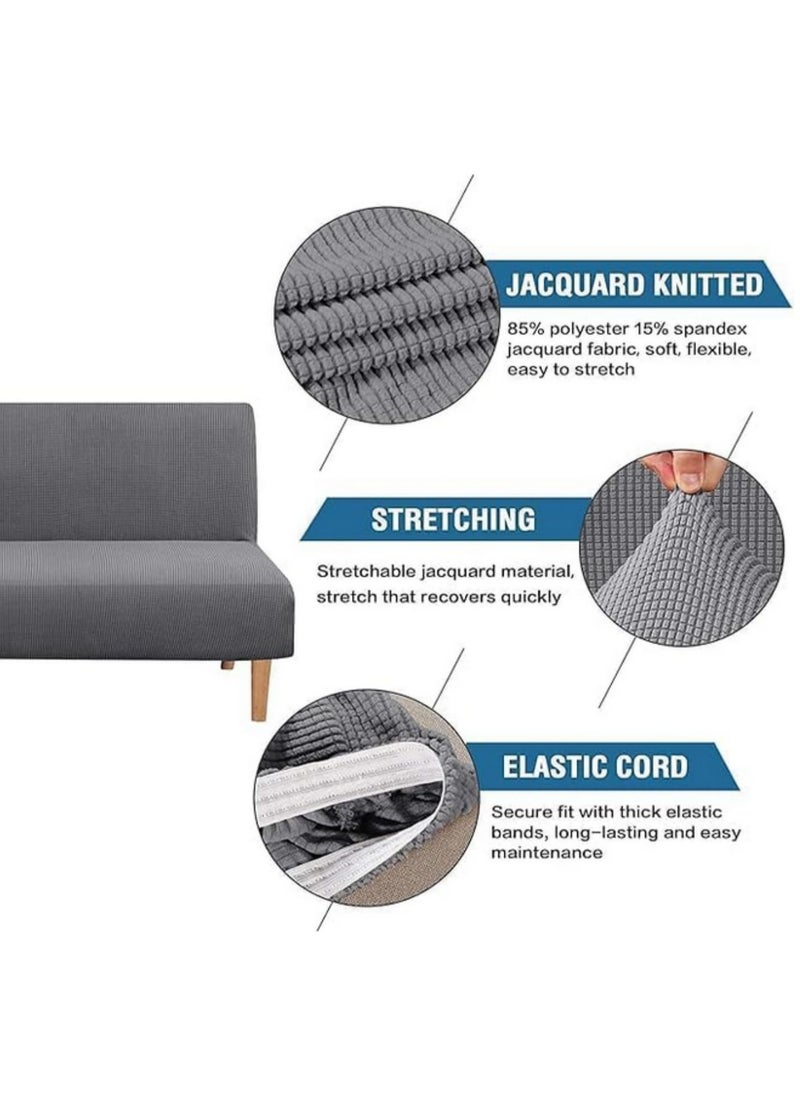 Armless Sofa Bed Cover Stretch Sofa Covers Furniture Protection Cushion Fits Folding Sofa Bed Without Armrests Non-slip Durable Spandex Fabric (Grey)