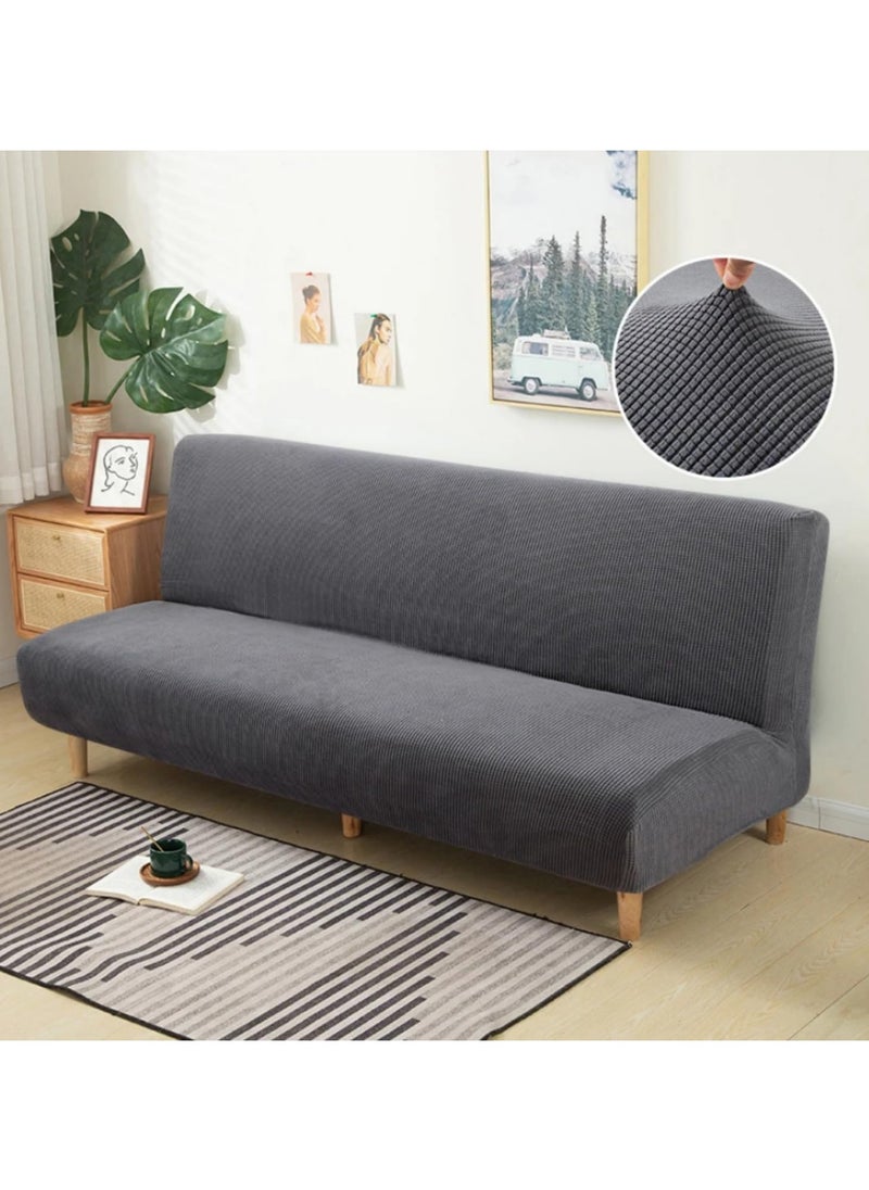 Armless Sofa Bed Cover Stretch Sofa Covers Furniture Protection Cushion Fits Folding Sofa Bed Without Armrests Non-slip Durable Spandex Fabric (Grey)