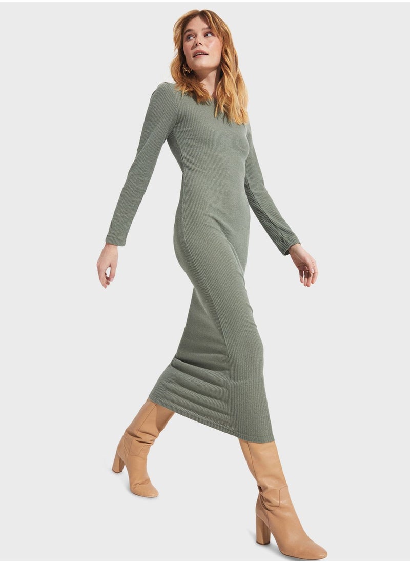 Crew Neck  Ruched Detail Dress